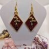 Handmade Resin Earrings Red Square Design Gold Tone Finish