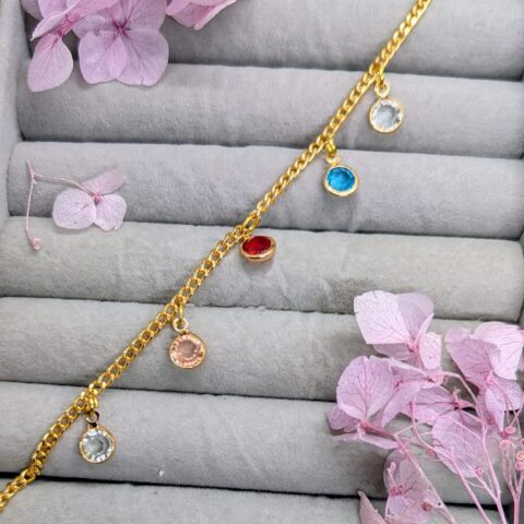 Handmade gold tone chain bracelet with multicolor gemstones by sztuzkjewelry