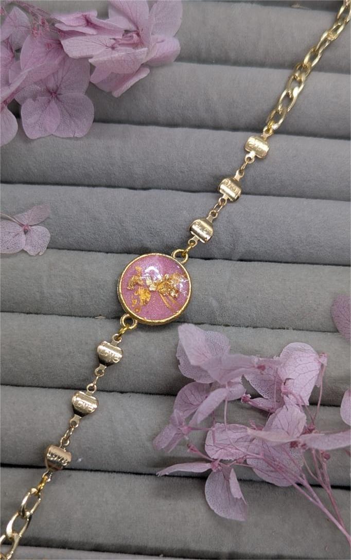 Pink Resin Chain Bracelet ? Gold Tone