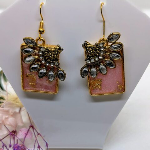 handmade resin earrings floral rectangular design