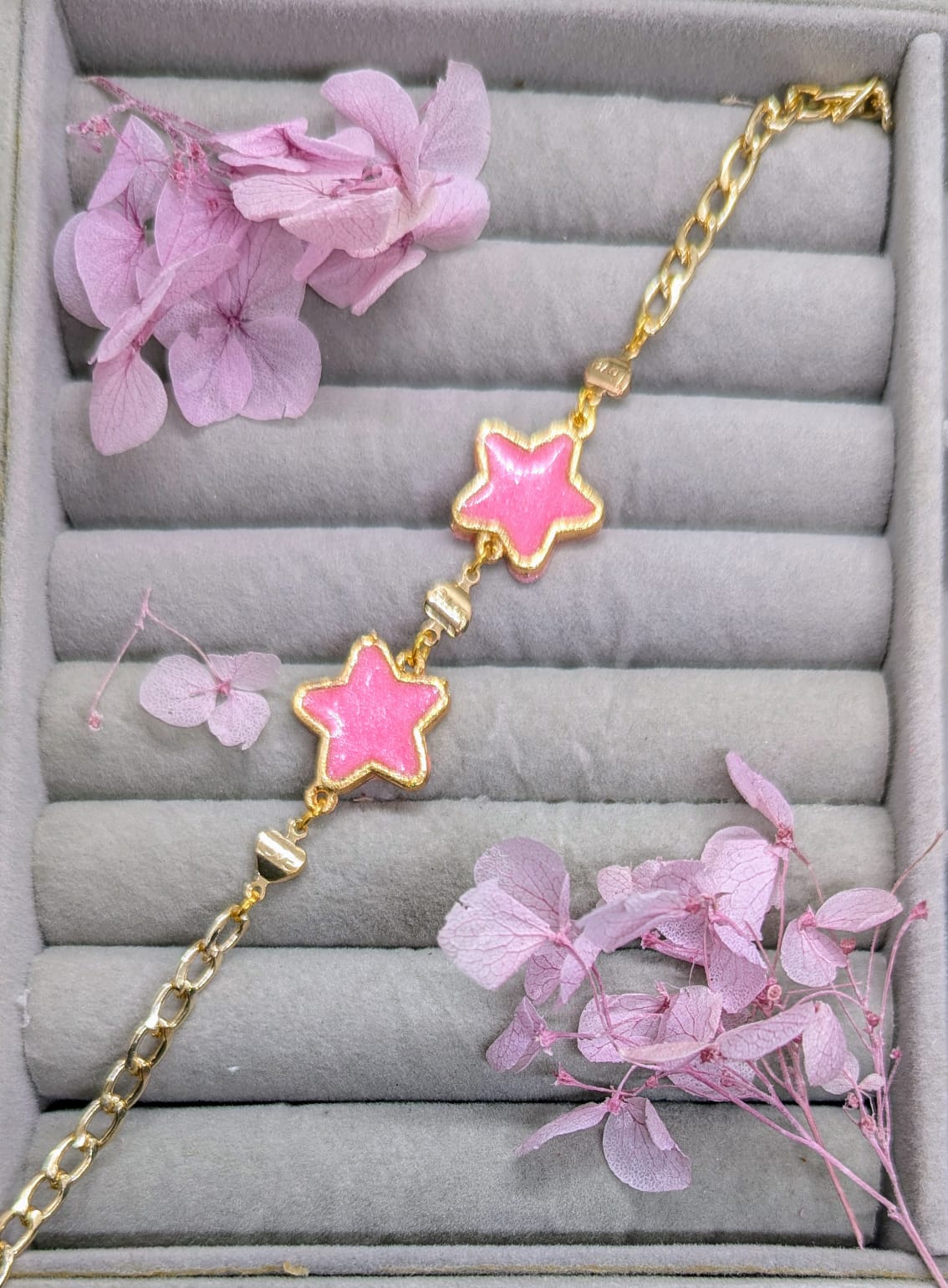 Pink Resin Chain Bracelet ? Gold Tone