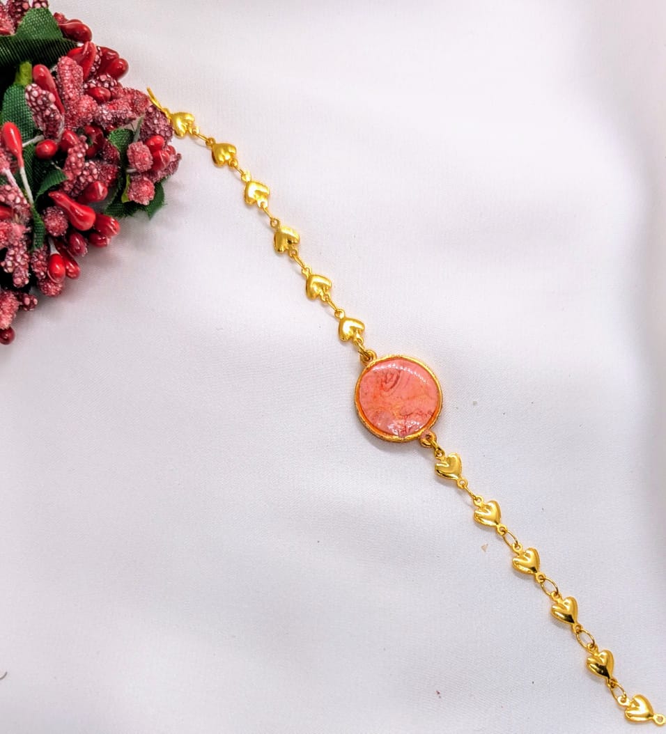 Pink Resin Chain Bracelet ? Gold Tone