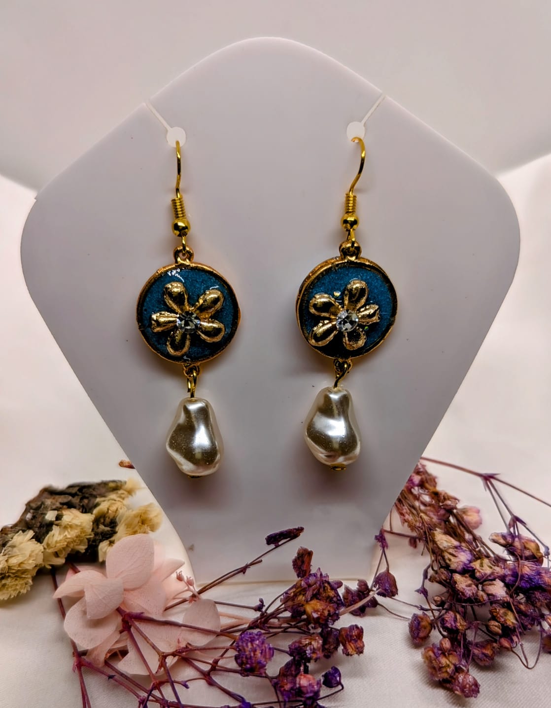 Handcrafted Ferozi Resin & Floral Drop Earrings