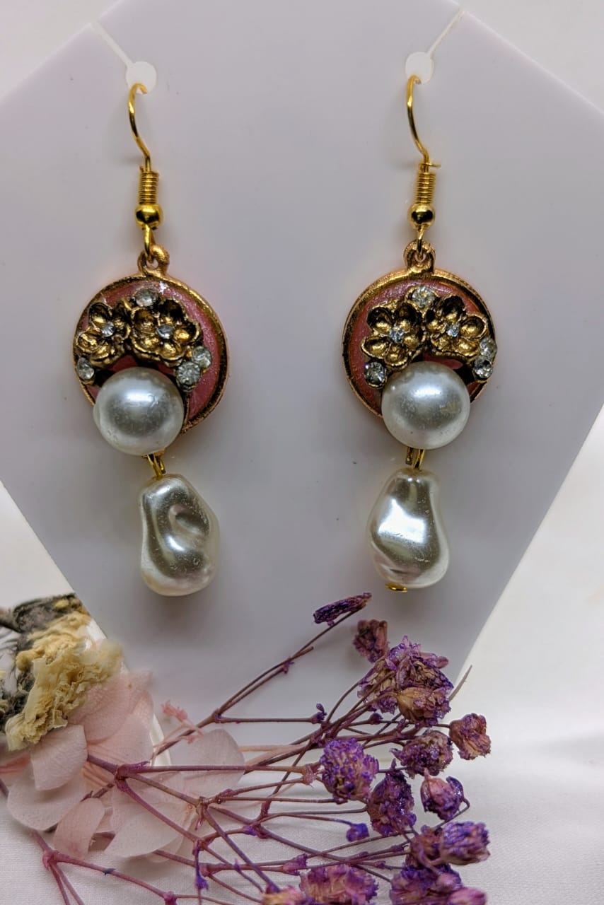 Handcrafted Pink Resin Butterfly & Floral Drop Earrings