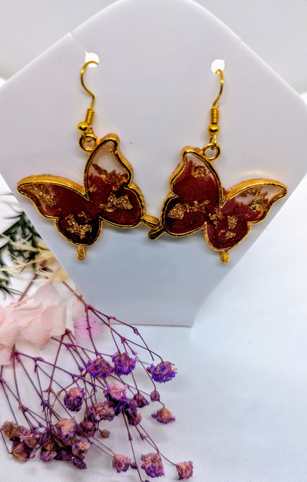 Handcrafted Red Resin & Floral Drop Earrings