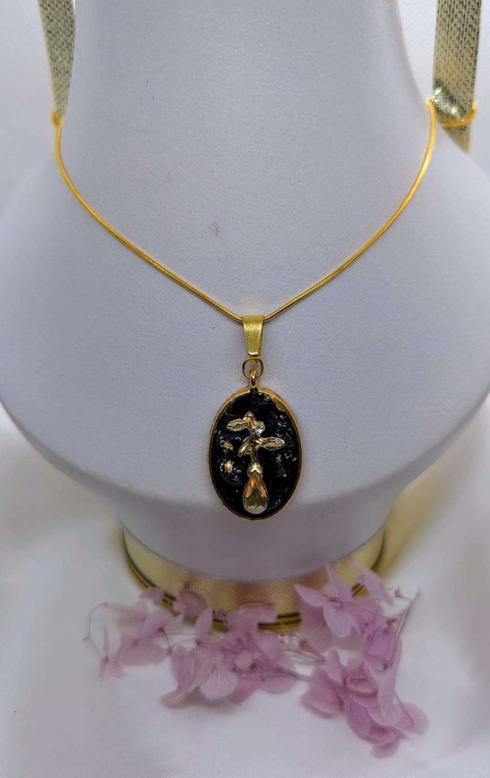 Handmade Pendant Necklace for Women. Gold Tone Statement Jewelry
