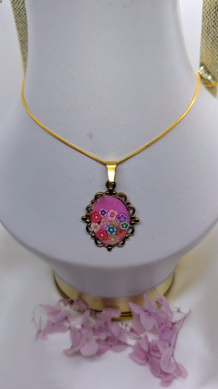 Handmade Pendant Necklace for Women. Gold Tone Statement Jewelry