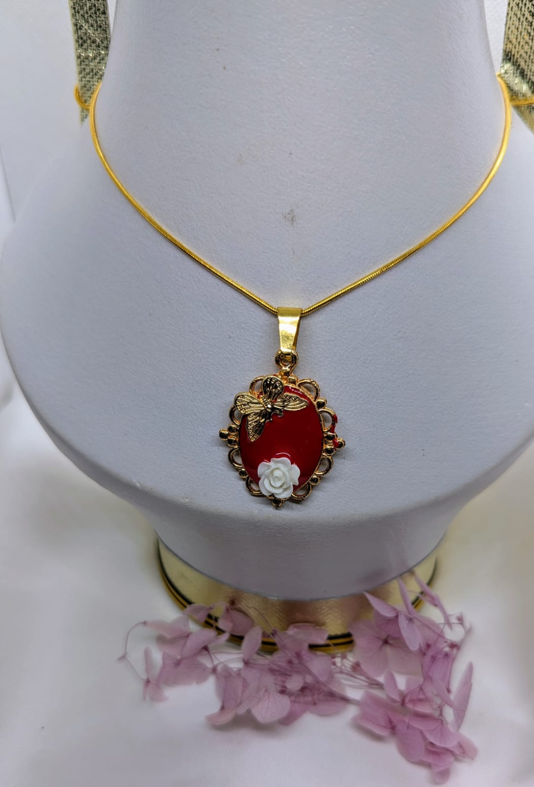 Handmade Pendant Necklace for Women. Gold Tone Statement Jewelry